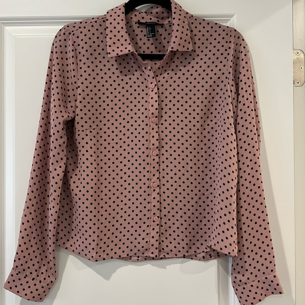 Blush pink polka dot button up